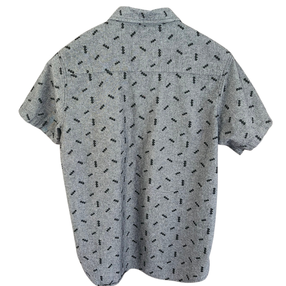 Batman Men’s Large Button Down Short Sleeve Shirt Gray 100% Cotton - Picture 2 of 8